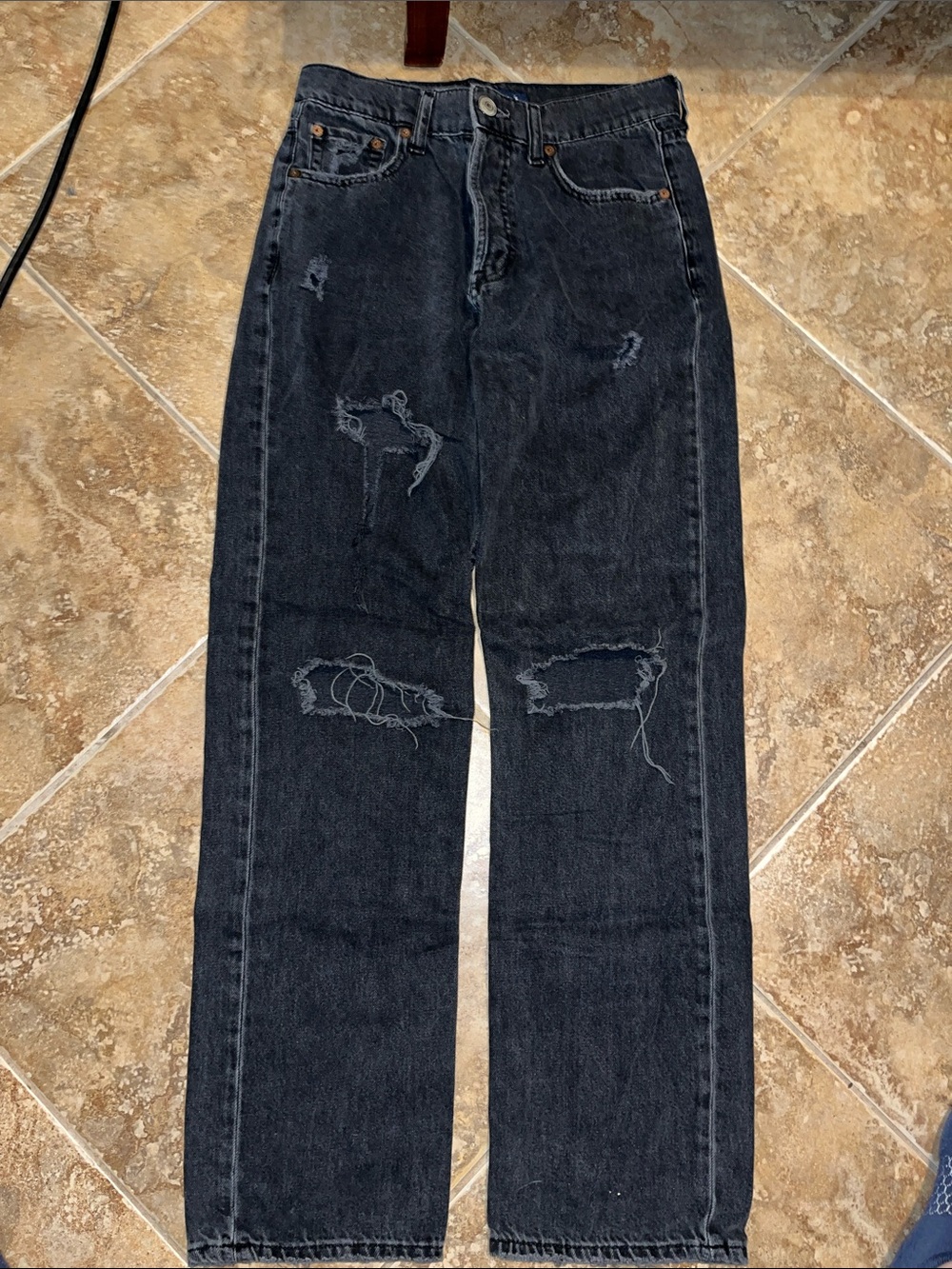Womens Black Distressed Straight-Leg Jeans Aeropostale size 6 button fly